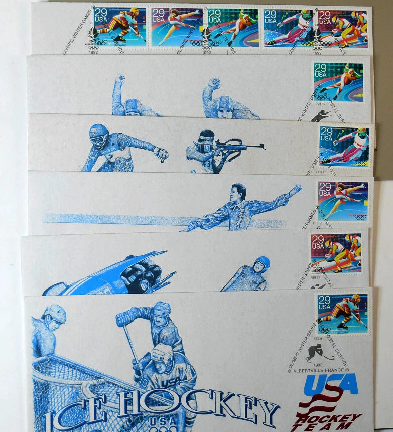 1992 Winter Olympics Sc 2611-15 2615a (5 events) official USPS cachets & folders - Image 3 of 4