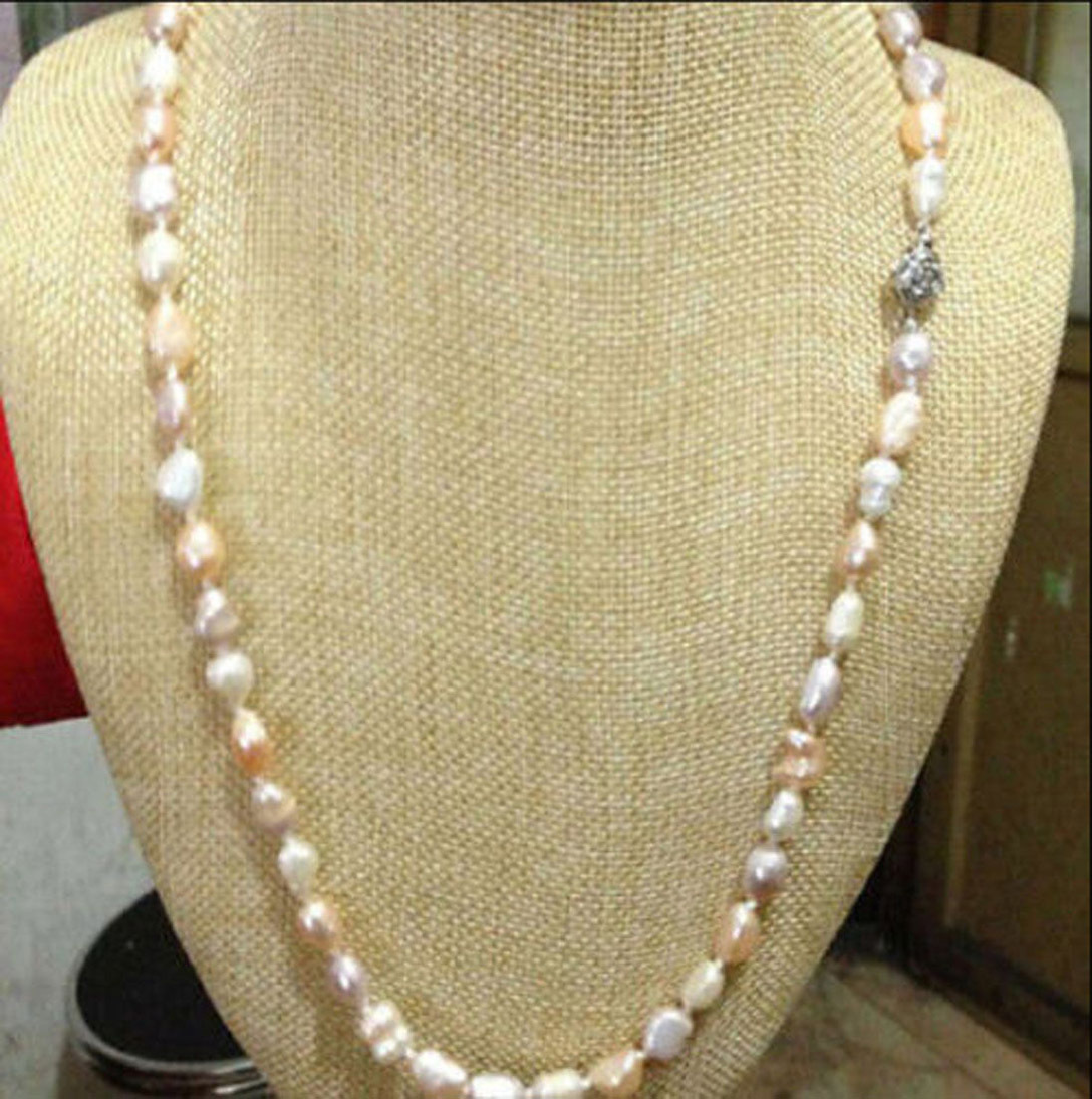 Natural 7 8/8 9/9 10mm Purple Baroque Freshwater Pearl Necklace 18 Natural 7 8/8 9/9 10mm Purple Baroque Freshwater Pearl Necklace 18