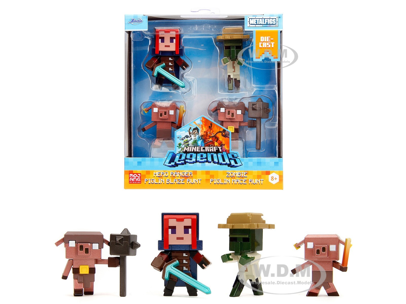 НАБОР ИЗ 4-Х ГОТОВЫХ ФИГУРОК MINECRAFT LEGENDS METALFIGS ОТ JADA 34935