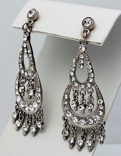 New Stock Juliana Style Silver Tone 70 Crystal Chandelier Pierced Earrings - Picture 2 of 3
