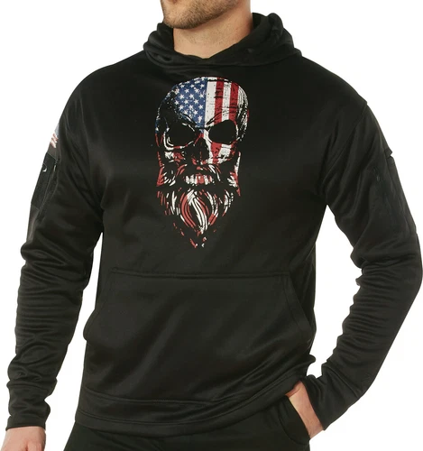 Rothco Black Concealed Carry Hoodie with USA Flag Bearded Skull Print Sweatshirt image 3