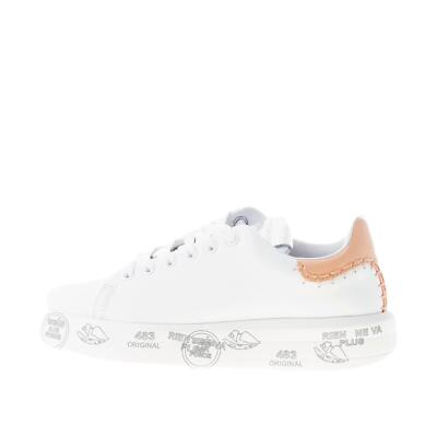 Award-winning women's shoes sneakers BELLE 6711 white leather with brown heel
