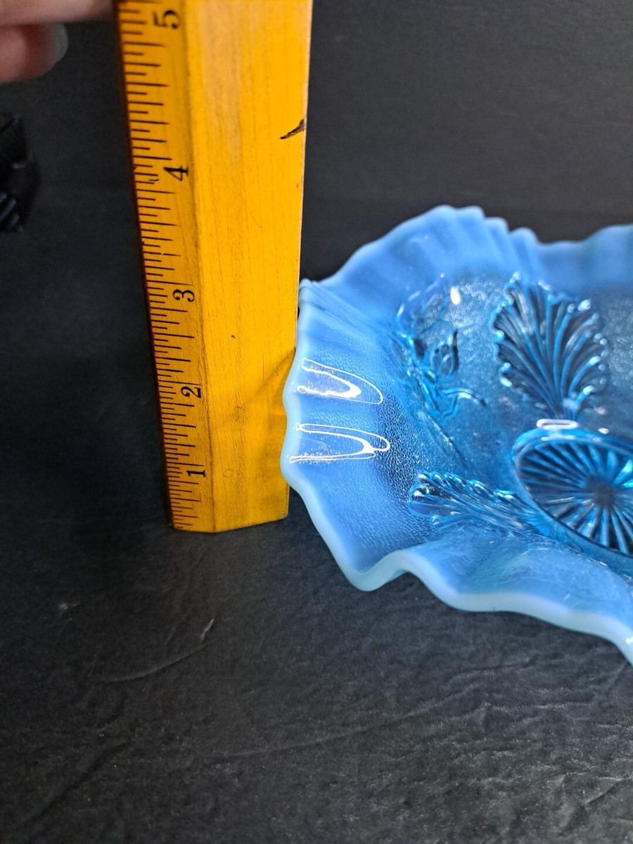 Northwood Blue Opalescent Glass Blossoms & Palms Pattern