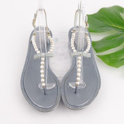 Rene Caovilla Womens Eliza Pearl Sandal Size 37 7 Blue Thong Flat