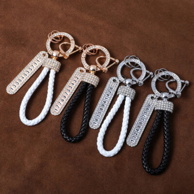 Bling Anti-lost Phone Number Plate Pendant Car Keychain Key Ring Keyring Crystal