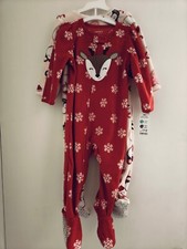 Carters Size 18 Months Girl's 2 Pieces Santa Reindeer Holiday Sleeper Pajamas
