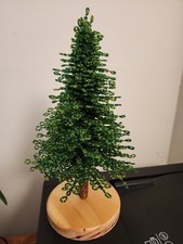 French Beaded Flower Handmade Christmas Tree With Wood Base Frosted Green Mix