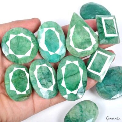 1780 Ct Natural Green Brazilian Emerald Mix Faceted Earth Mined Loose Gems Lot