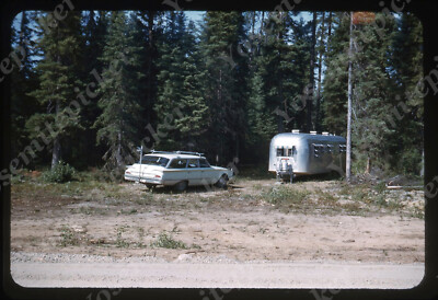 sl94 Original slide 1960's  Forest Camp site station wagon 778a