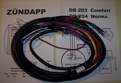 Kabelbaum für  Zündapp DB 203 Comfort oder DB 204 Norma, Kabelsatz