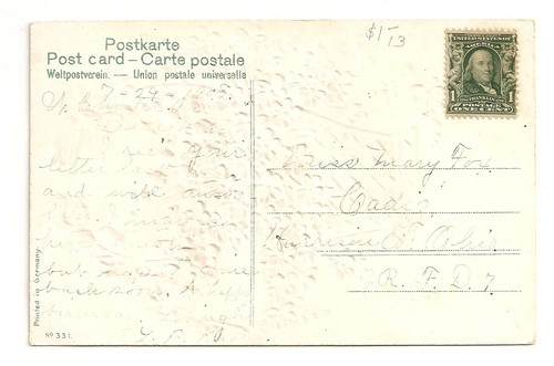Vintage Postcard 1908 Birthday Wishes Greetings Flower Basket Glitter Germany - Picture 3 of 3