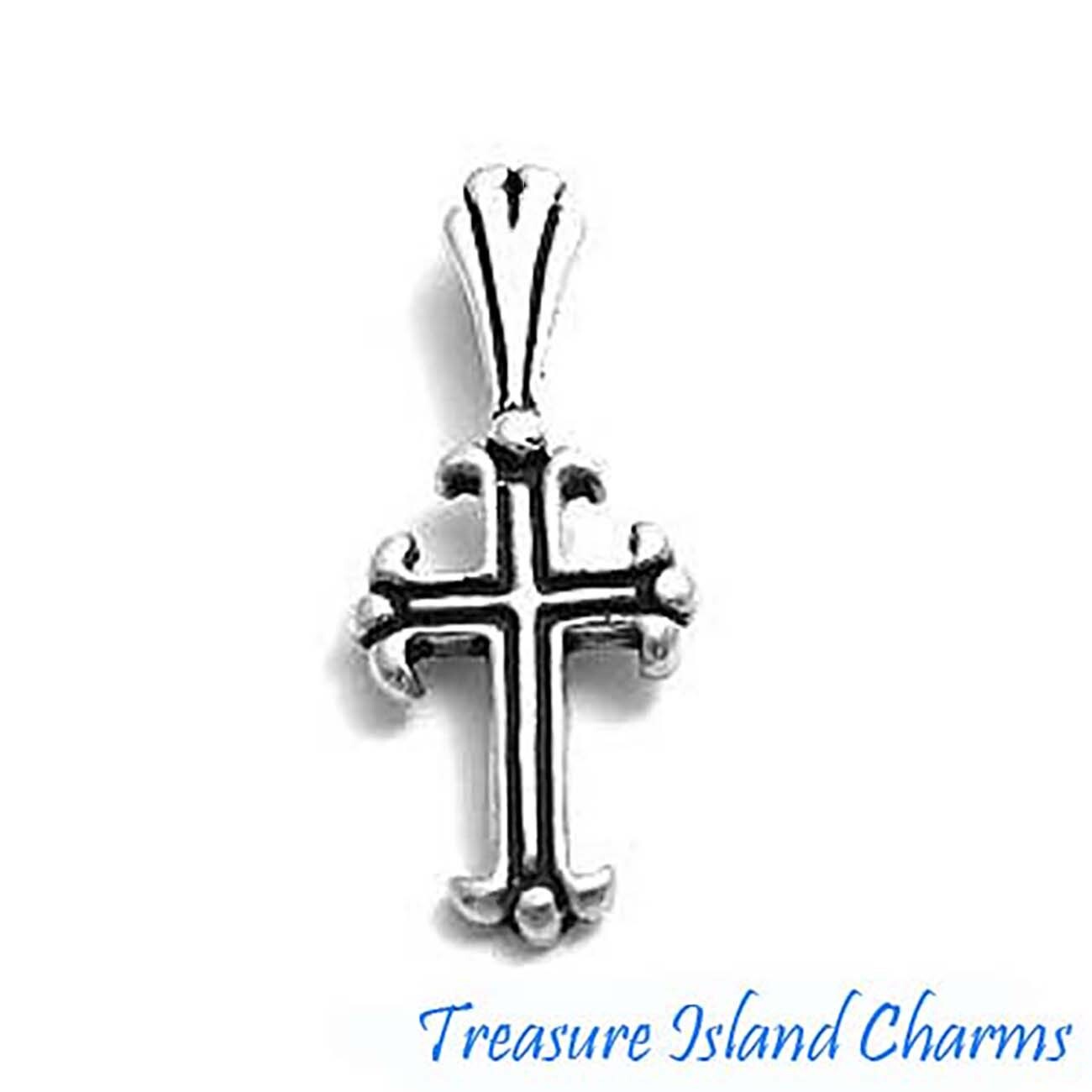 Fleur De Lis Christian Syriac Syrian Cross 925 Sterling Silver Pendant USA MADE