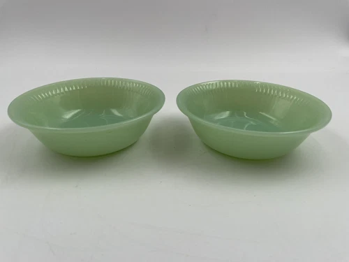 Two Vintage Fire King Jadeite Jane Ray Berry Dessert Fruit Bowls (D5)