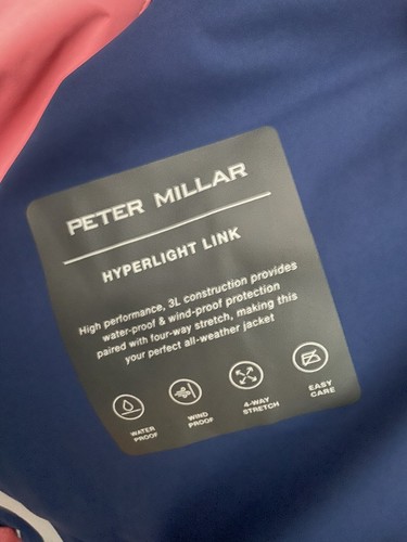 Peter Millar Mens Hyperlight Link 3L Jacket Size L Golf Hooded Jacket Cape Navy - Picture 3 of 5