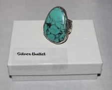 Silpada Sterling Silver Large Tumbled Turquoise Statement Band Ring R2017 SZ 6