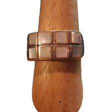 Vintage Mother of Pearl 2 Row Mosaic Sterling Silver 925 Ring Size 8.5
