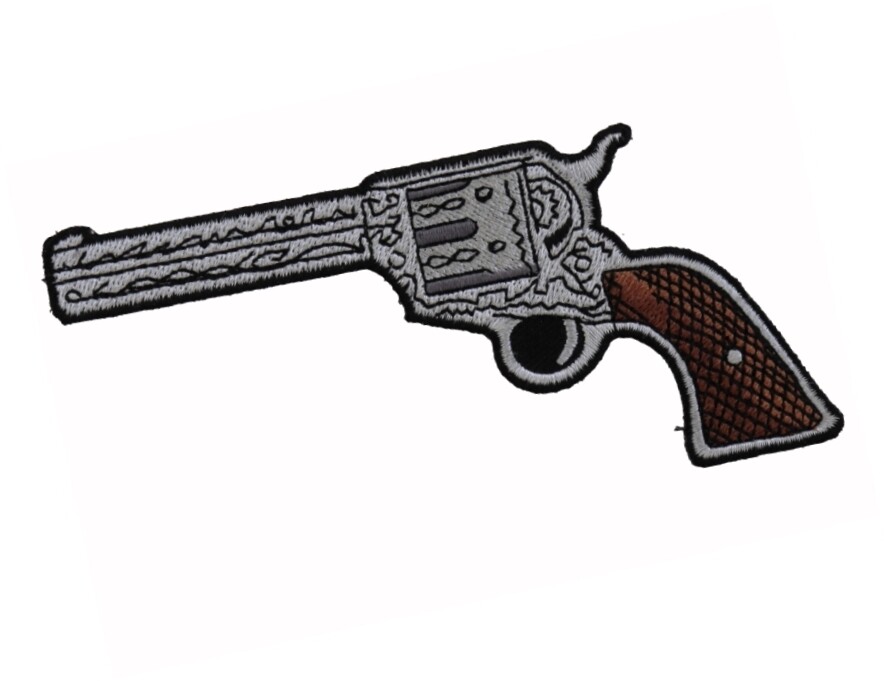 PISTOL  2ND  AMENDMENT EMBROIDERED  5&rdquo;  X  2 1/4"  REVOLVER GUN  IRON ON PATCH