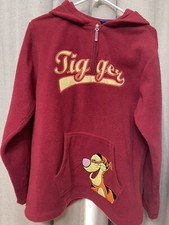 Disney Tigger Fleece Hoodie Rare Vtg Cartoon Y2K Red Embroidered Large Vintage
