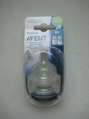  Philips AVENT Anti-Colic Nipples Pack Of 2 Nipples 1m+  NEW SEALED