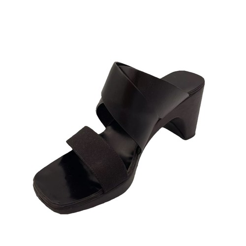 GUCCI EU 37 UK 4 Black Leather Block Heel Sandals Mules Cross Over Strap Detail
