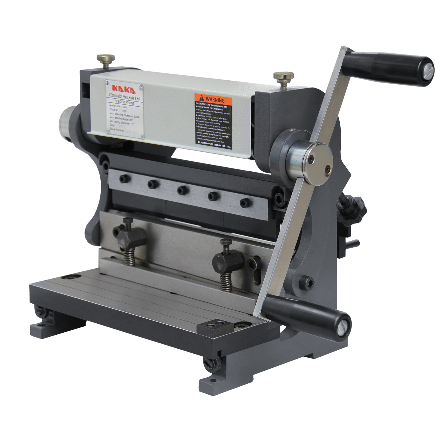Metal Brake 8 in, 3-In-1 Shear Brake Roll Machine, 20 Ga Capacity, 90° Bending