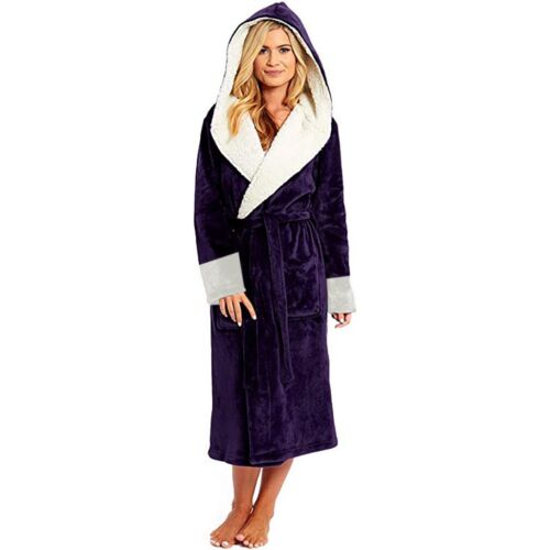 Ladies Dressing Gown Long Hooded Bathrobe Soft Fluffy Cosy Robe for Women - Picture 7 of 13