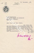 Dokument Brief  Freiherr Eugen von Lotzbeck  1936 MA1