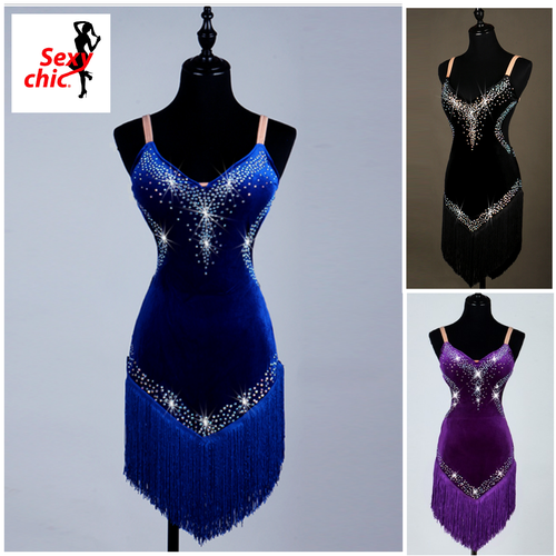 ABITO PER BALLI LATINI CARAIBICI CON FRANGE E STRASS. LATIN DRESS. MODALE |  eBay