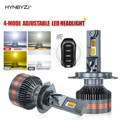 2pcs Tri-Color LED Headlights with Remote H1 H11 9006 H7 LED Buld H4 Cooling Fan