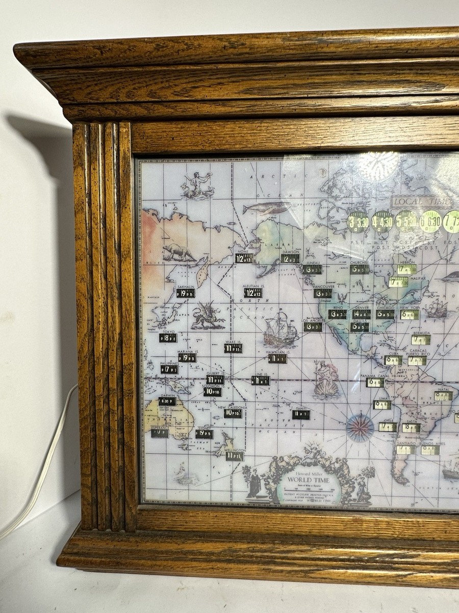 Vtg Howard Miller 612-371 Illuminated World Time Zone Wall Clock