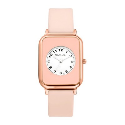 Women's Macaron Colored Youth Soft Silicone Band Square Case Quartz Wrist Watch