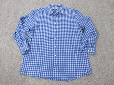 Hugo Boss Dress Shirt Mens 17.5 32/33 Blue Plaid Slim Fit Cotton Long Sleeve