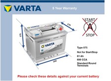 Battery fits CADILLAC BLS XLR CTS Varta 075 600A 61Ah 5Yr Warranty New