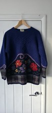 Ladies vintage navy and floral 100% wool jumper in size large from Laura Ashley