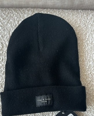 Rag & Bone Blake Ribbed Knit Wool Blend Beanie Hat One Size Black Unisex