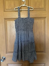 New in Women’s Blue/White Floral Square Neck Smocked Ruffle Strap Mini S