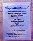 2025 Topps Chrome Roki Sasaki RC Auto /299 Dodgers Purple Speckle Redemption