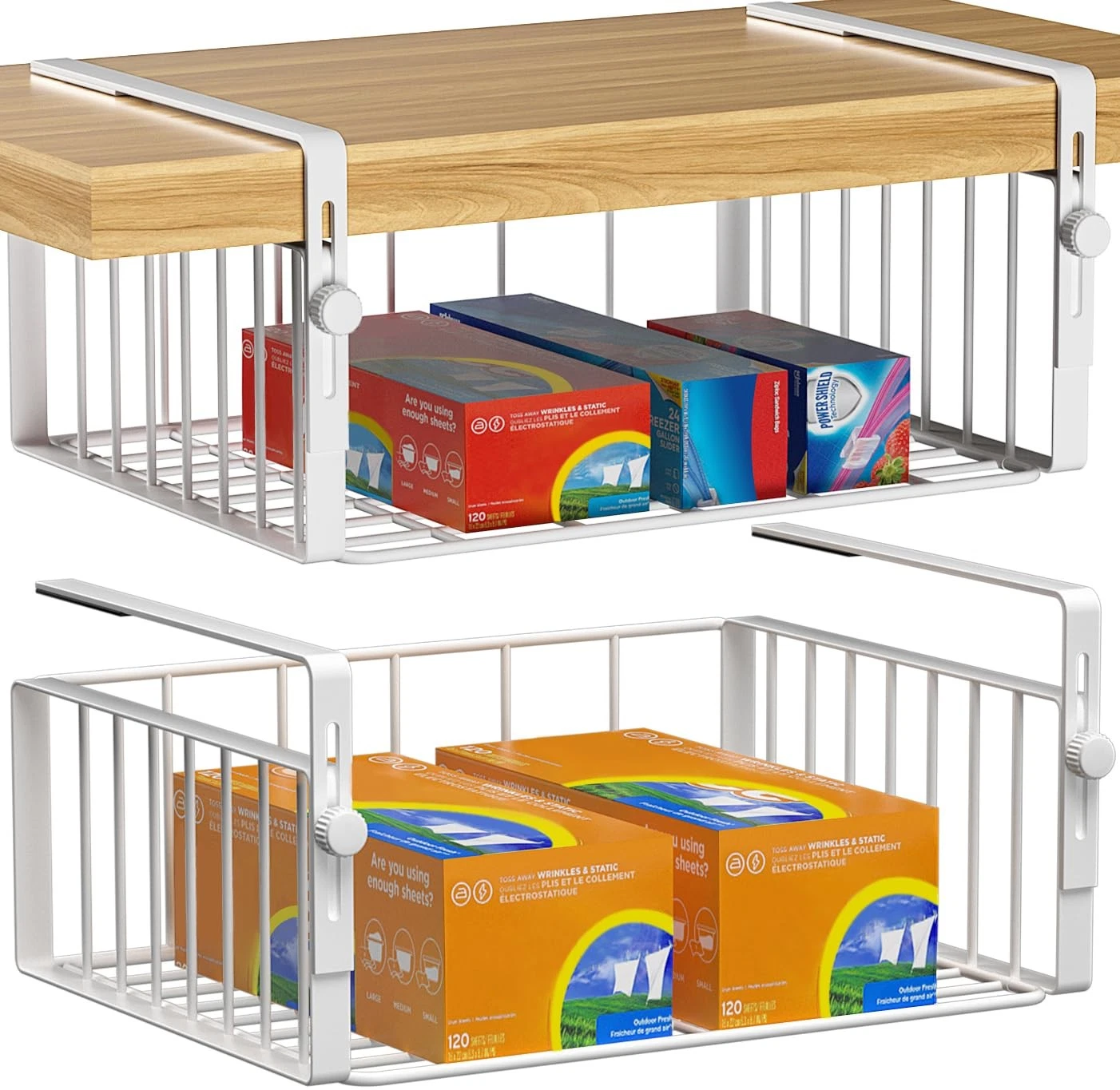 2Pack Under Shelf Basket Organizer,Adjustable Hanging Holder Storage for Cabi...