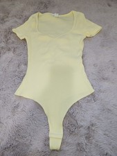 H M Butter Yellow Ribbed Sweetheart Bodysuit Size S