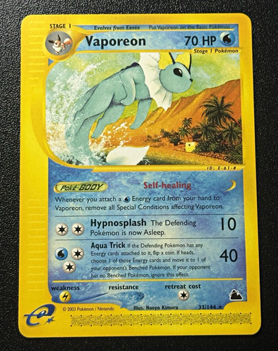 Pokemon TCG Vaporeon Skyridge 33/144 Rare Regular Stage 1 70 HP English