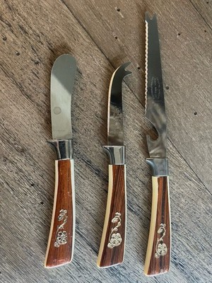 VTG Regent Sheffield Stainless Cheese Knives Lot England Faux Bone/Wood Handles