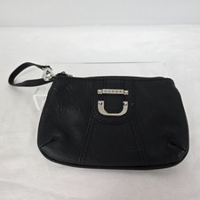Guess Wristlet Black Silver Tone Hardware PU Leather 7" x 4.5"