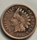 1862 Indian Head Cent Penny Civil War Date Scarce Verdigris Spots JC2165