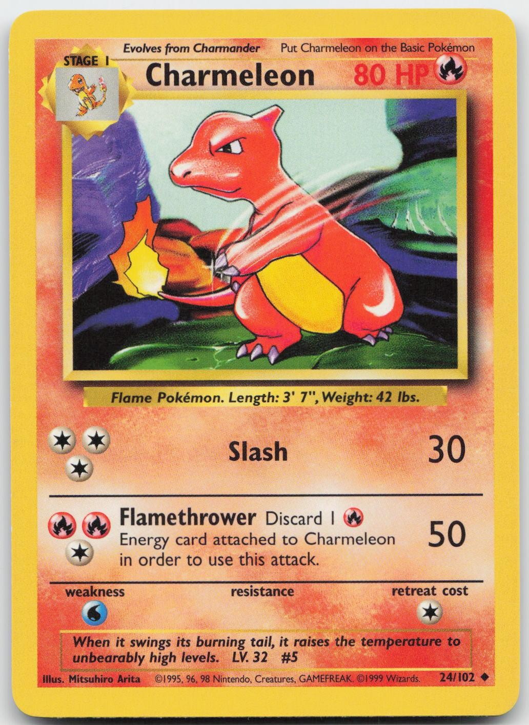 Charmeleon 24/102 Uncommon Base Set Unlimited Pokemon Lightly Played