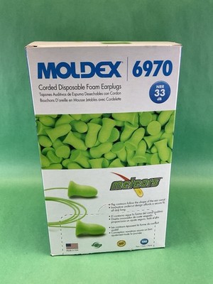 Moldex Meteors 6970 Disposable Foam Corded Earplugs  100 Pairs/Box NRR 33