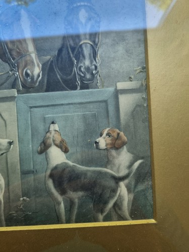 Original Watercolour Painting By Carl Reichert Of Horses Hounds in Stable Signed - Picture 4 of 12