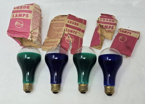 LOT OF 4 VINTAGE LUXOR STREAMERLITE LAMPS LIGHT BULBS 75W BLUE & GREEN