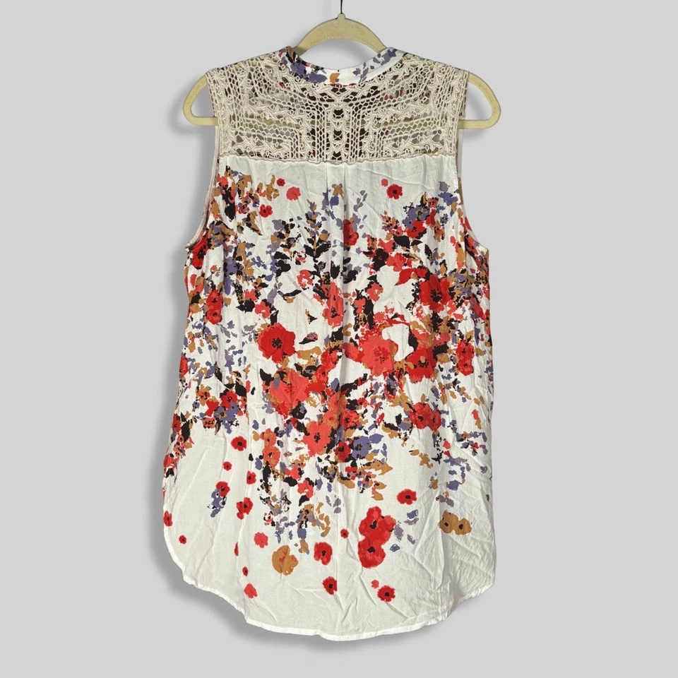 Market & Spruce Top Cassie Crochet Floral Stitch Fix Button Front Multicolor XL - Image 2 of 4