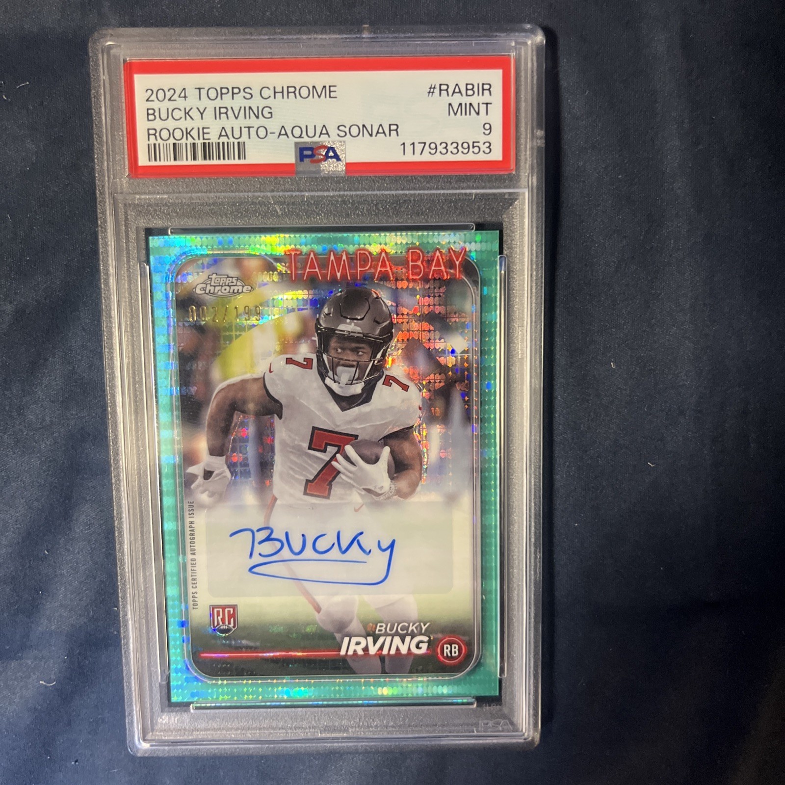 2024 Topps Chrome Rookie Autographs Bucky Irving Aqua Sonar Refractor /199