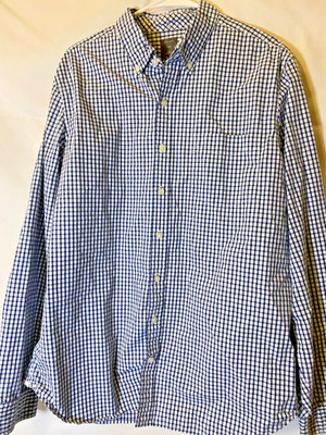 Gap Men's Dress Shirt Long Sleeve Checked Preppy Vibes Button White Blue Office